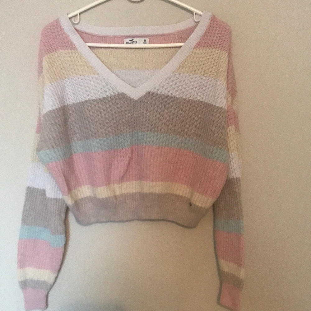 Hollister Cropped Striped V-Neck Sweater